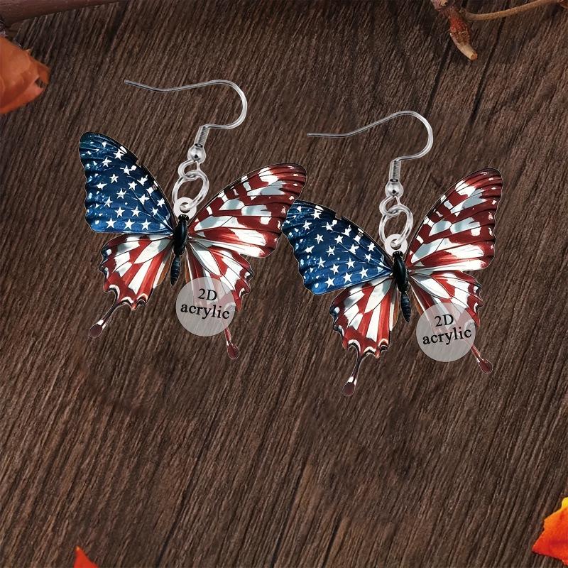 American Flag Acrylic Animal Earrings - Red & White Independence Day Theme