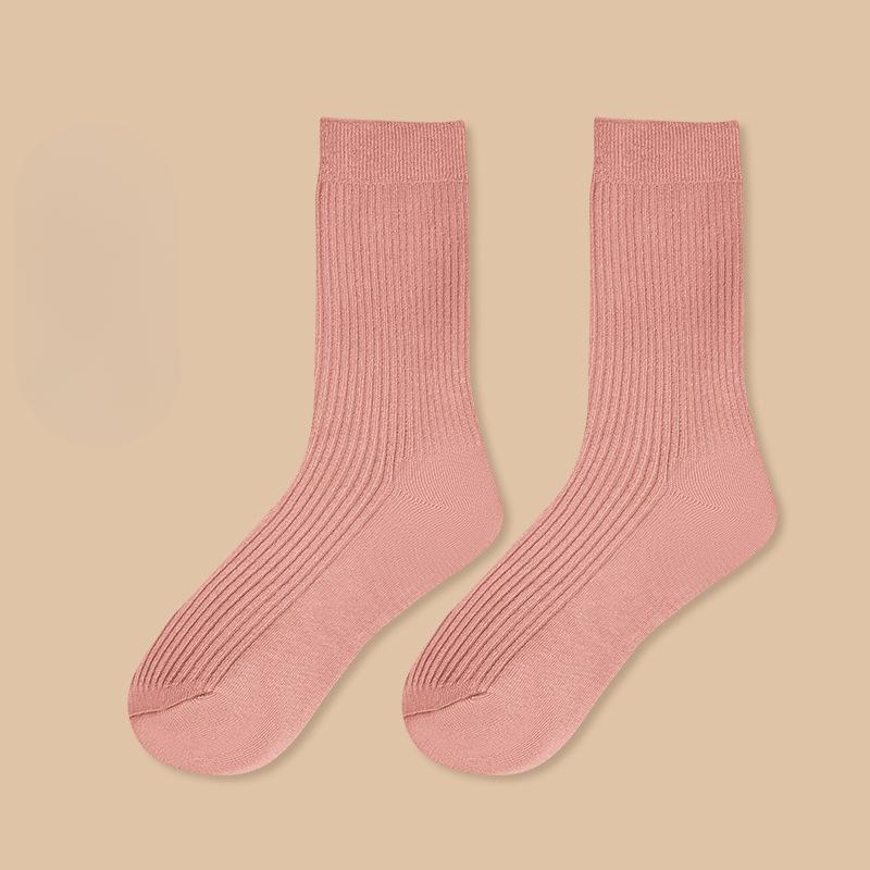 Women's Spring and Autumn Pure Cotton Antibacterial Sweat Absorbing Solid Color Breathable Mid Calf Sports Socks