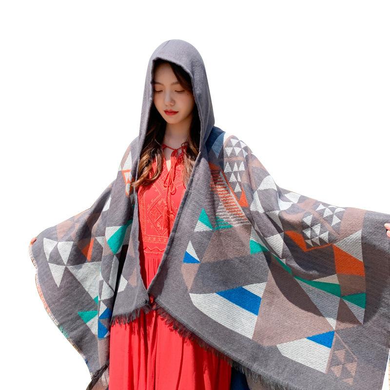 Travel large shawl women's imitation cashmere with double-sided cape geometric pattern fringe air-conditioning room cape summer