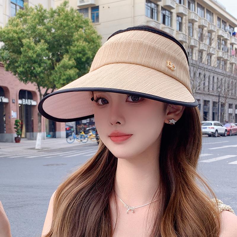 Hat female Korean version empty top letter large brim face covering sun hat spring and summer versatile sun protection sun hat