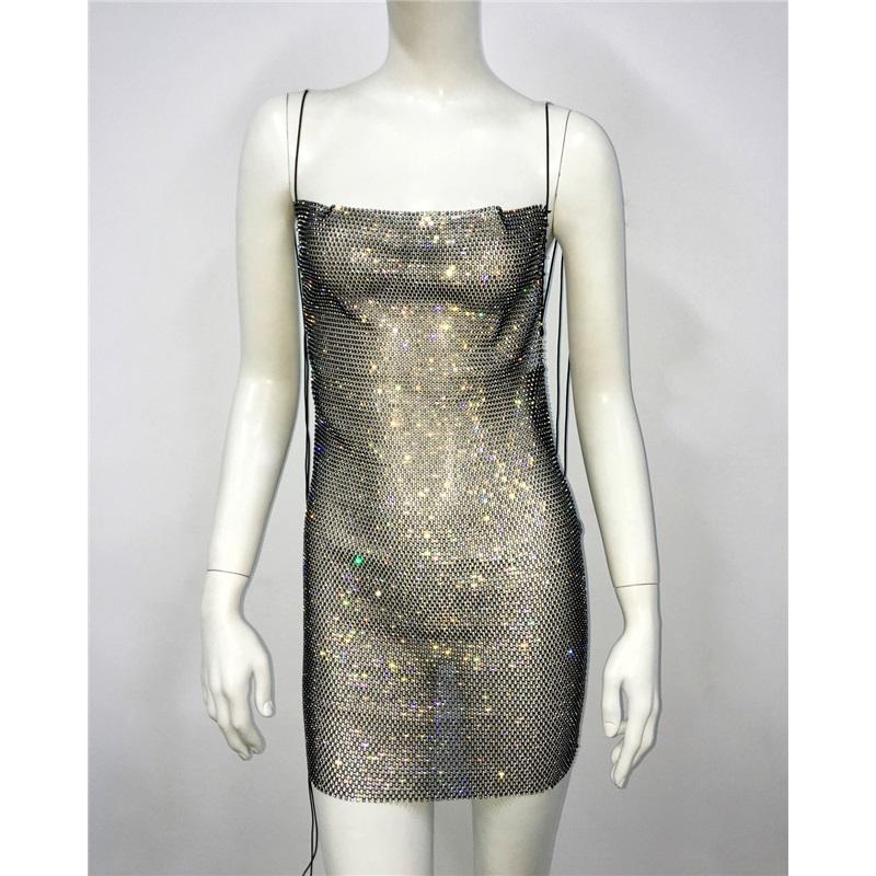 

Сексуальное платье без рукавов с открытой спиной, сетчатое, со стразами, на шнуровке, облегающее, для модных женщин M чёрный