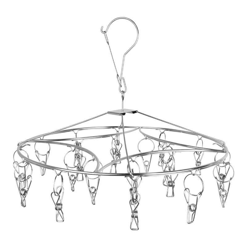 Durable Stainless Steel Double-Layer Sock Hanger with 20 Windproof Clips