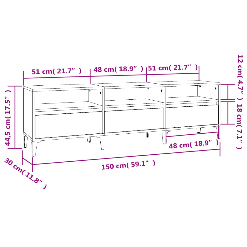 TV Stand Concrete Grey 150 x 30 x 44.5 cm Engineered Wood