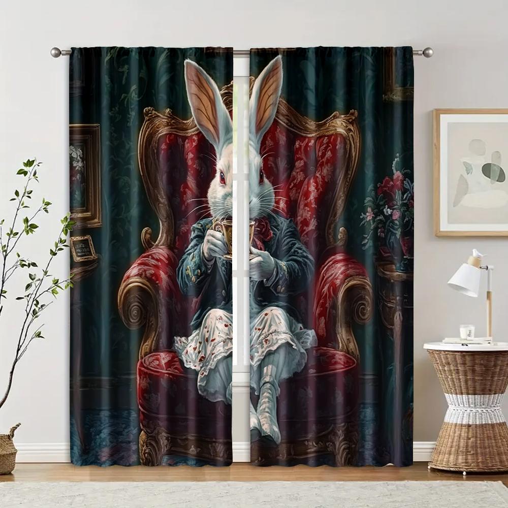 

2 pcs, filtering curtains (excluding rods, non-movable, without batteries) A noble gentleman rabbit. for use in bedrooms and 29x65in(75x166cm)