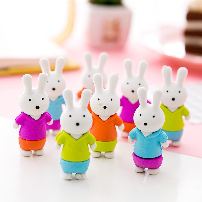 Cute 3D Rabbit Eraser - Detachable & Effective, Perfect for Students and as a Small Gift or Award.