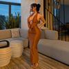 New European and American Style Women's Long Dress Sexy Swinging Collar Tie Hollow Dress Backless Long Banquet High-end Dress