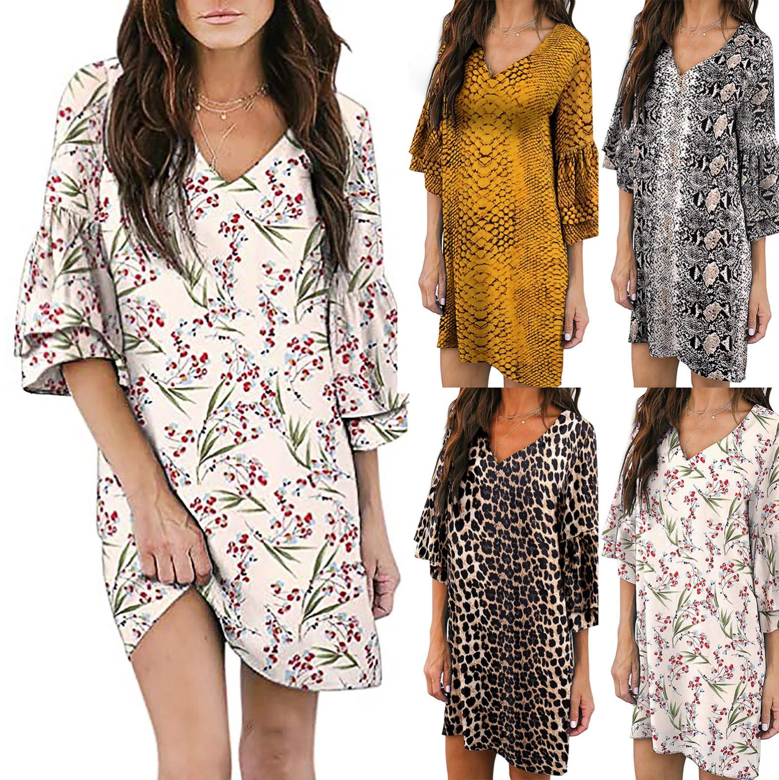 

Женское платье, милое и милое прямое платье с V-образным вырезом и расклешенными рукавами, мини-платье M хаки