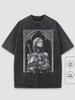 Gothic Architecture Woman Face Vintage Washed T-Shirt 100% Cotton Unisex Oversized Streetwear Casual Holiday Gift Tops
