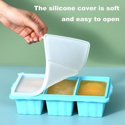 Silicone Freezer Tray with Lid 3-Compartment Silicone Freezer Mold for Soups Sauces BPA-Free Ice Cube Maker