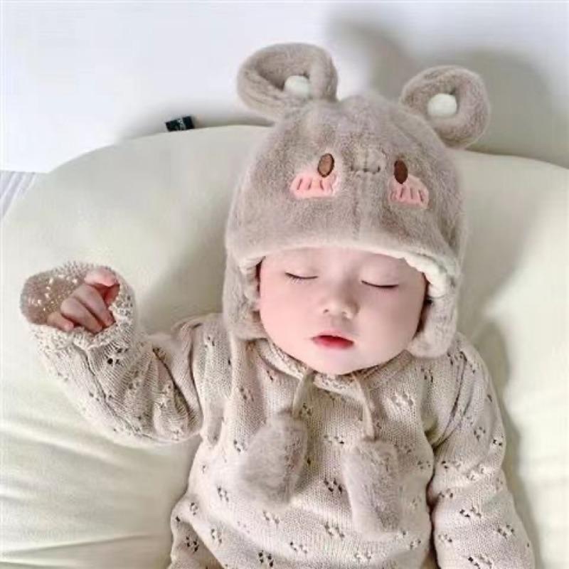 0-6M Baby Hat Autumn and Winter Six-month Baby Hat Plush Winter Male Treasure Cute Super Cute Winter Princess Ear Protection
