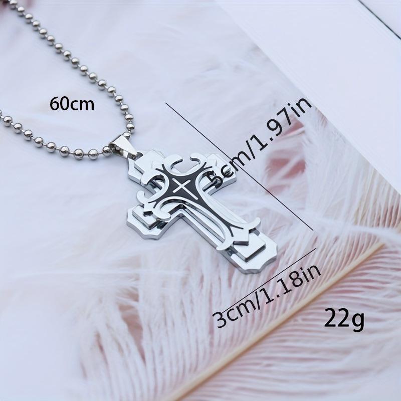 2024 Trending Titanium Steel Three-Layer Cross Pendant Necklace for Men