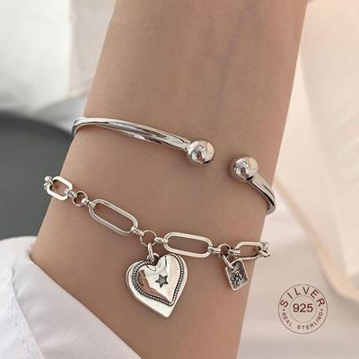 Pulseras minimalistas de Plata de Ley 925 con forma de corazón de amor para mujer, joyería Vintage hecha a mano para fiesta de cumpleaños