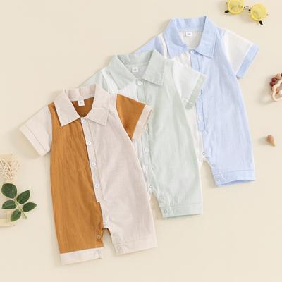 Baby Boy Jumpsuit Summer Short Sleeve Lapel Collar Stripes Print Romper Newborn Playsuit