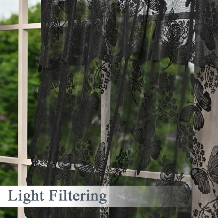 Lace Window Panel Blackouts Lace Curtain Flower Embroidered Sheer Curtain Ready To Use For Instantly Room Upgrades