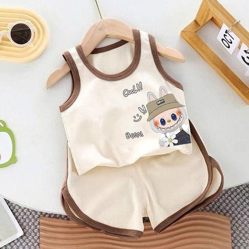 

Комплект для мальчика и девочки в повседневном и простом стиле, детский жилет из чистого хлопка и спортивные брюки, набор из двух предметов 150