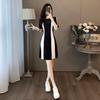 Summer new French minimalist temperament black and white casual dress women's waist and thin age reduction small high waist skirt