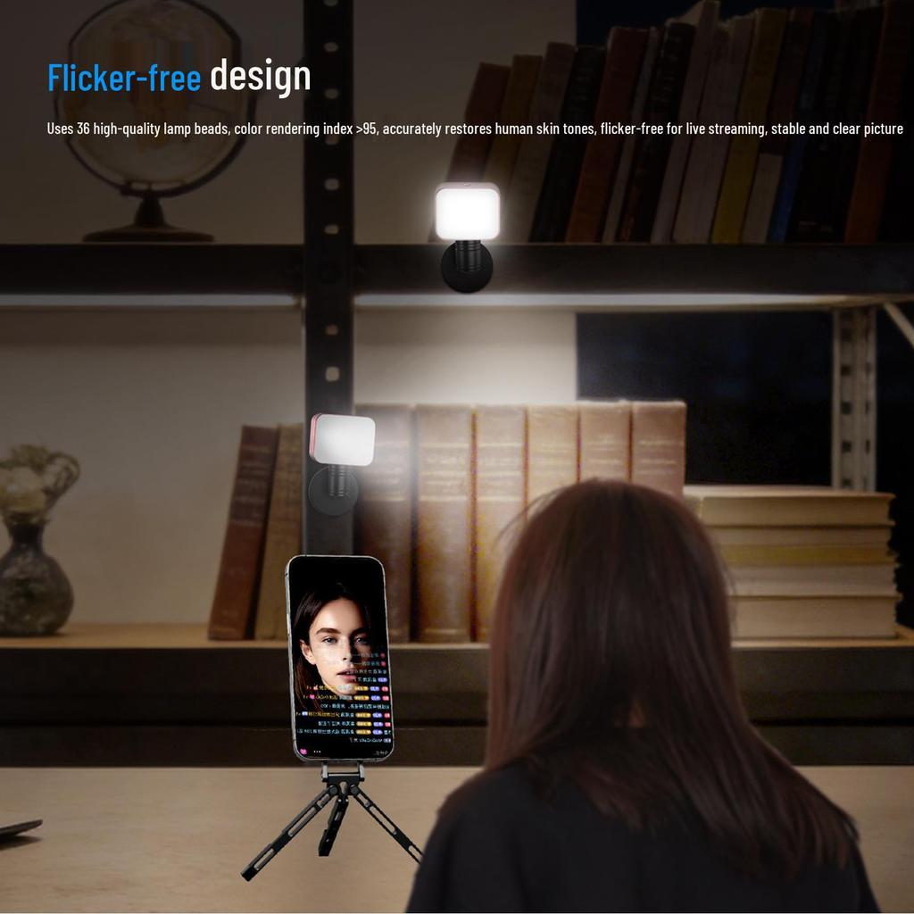 Compact Rechargeable Fill Light with Adjustable Brightness for Mobile Live Streaming and Selfies
