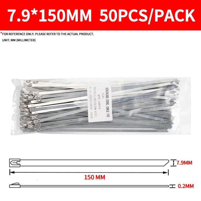 7.9mm 304 Stainless Steel Cable Ties, Heavy Duty Self-Locking Metal Zip Ties for Outdoor Cable Tray Wiring