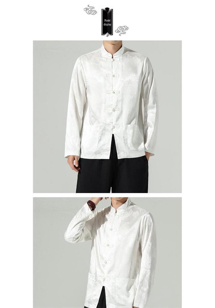 Herren Große Seiden Tang Anzug Jacke - Lockerer Schnitt, Chinesischer Stil, Stehkragen.