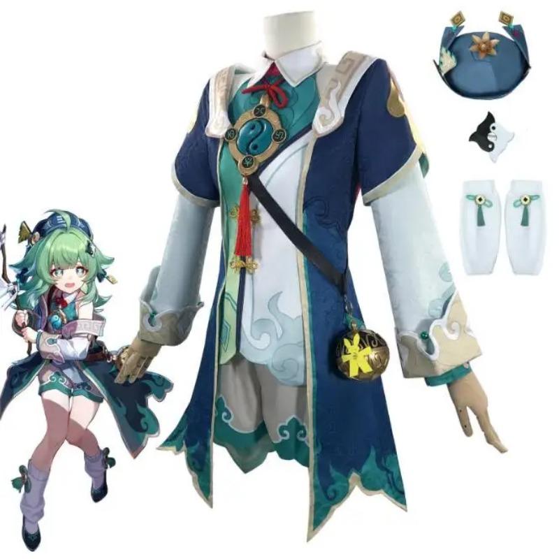 Huohuo Cosplay Kostüm Perücke Spiel Honkai: Star Rail Uniform Kleid Geisterfuchs Hut Schwanz Schuh Outfit Xianzhou Luofu Halloween Karneval