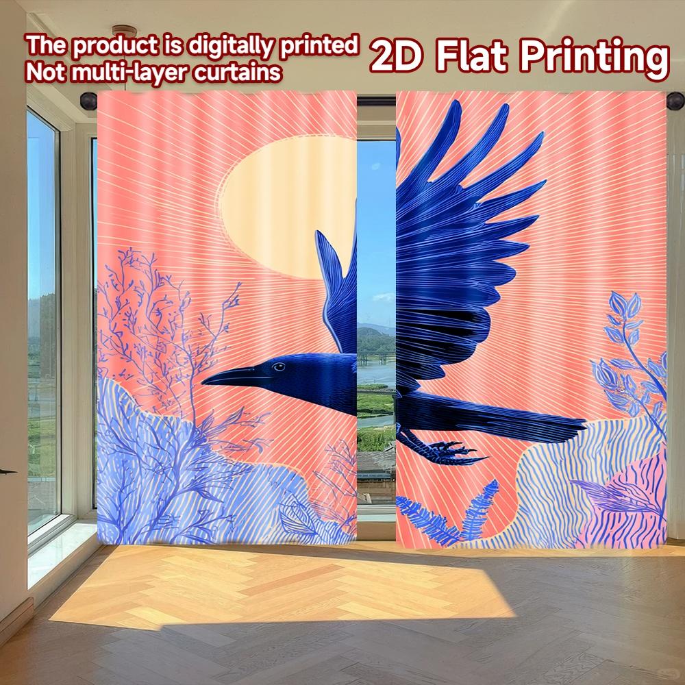 

Set Of 2 Minimalist Flat Printing Curtains Without Rod Freedom Bird Bloom April Fools Is Day Festival Prints Light Curtain Made Polyester W100*H70(CM)-Grommet top&2PCS