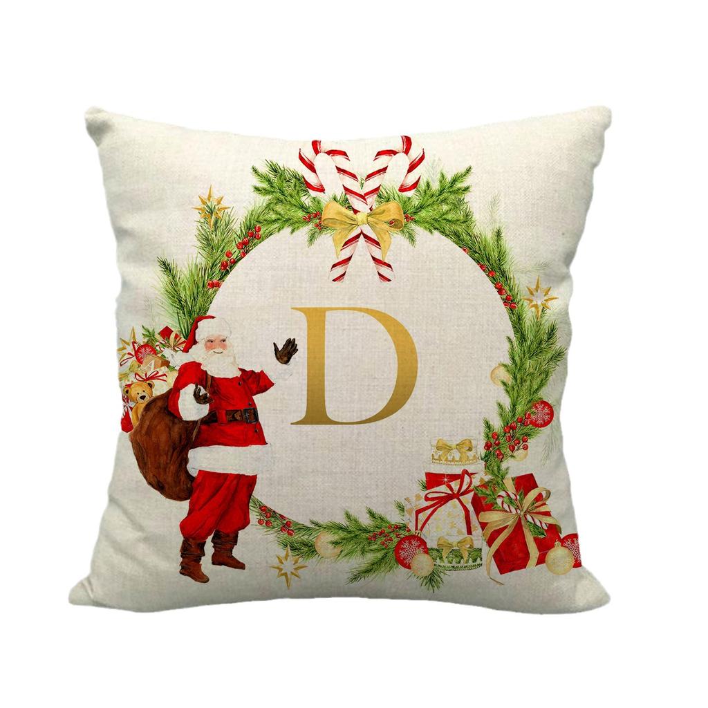 Simple Style Letter Christmas Wreath Digital Printing Short Plush Pillow Covers For Car Sofa Office Cushion Cover Home Goods