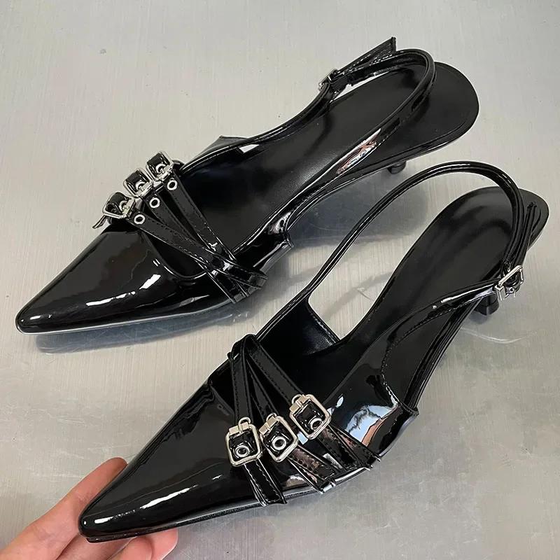 Fashion Summer New Women Fashion Sexy Party Punk Goth Pointed Toe High Heel Shoes Woman Leather Pu Footwear Buckle Strap Sandals