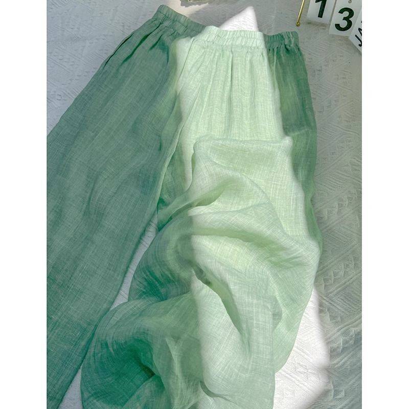 Mint green tencel ramie wide-leg pants cotton and linen breathable casual trousers high waist drape spring thin cool pants m [recommendation 40-50kg]