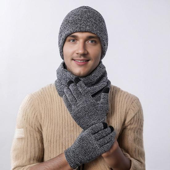 Outdoor Winter Gear for Cycling Travel Hat Scarf Gloves Set Adults, Cozy Knitted Hat, Warm Unisex Large Heads Neck Warmer Men Women Cold Weather
