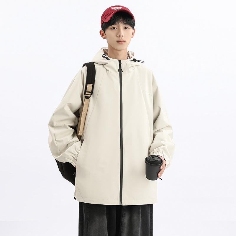 Spring and Autumn New Men's Korean Style Solid Color Light Plate Hooded Jacket Jacket Trendy Couple Jacket