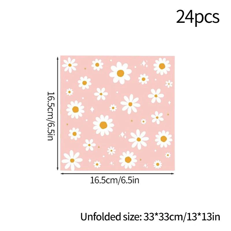 24pcs 7/9inch Pink Daisy Theme Disposable Tableware Flower Plate Napkin Straws Banner Birthday Party Baby Shower Wedding Decor