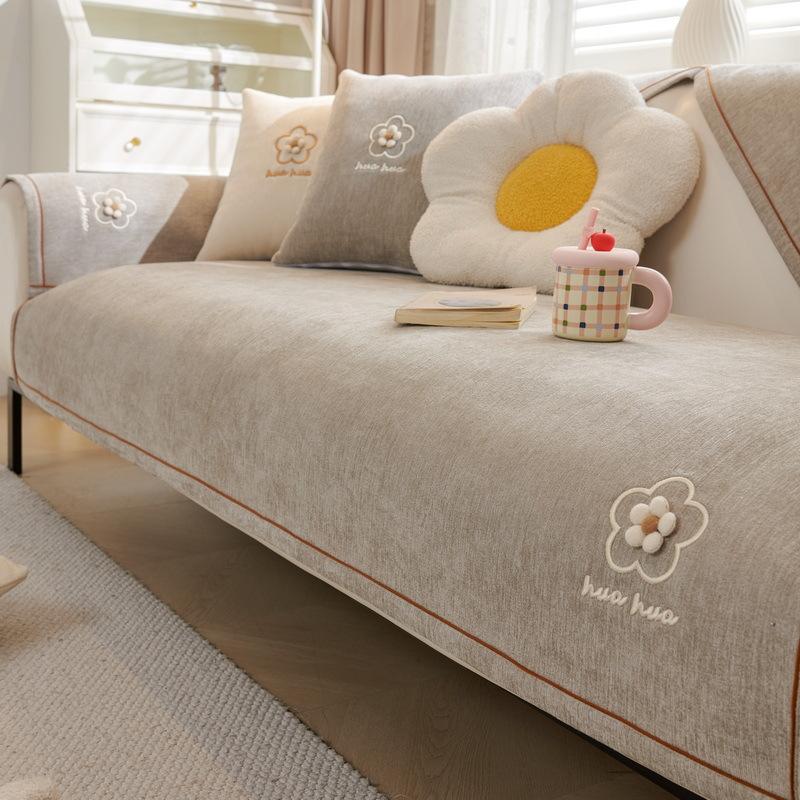 Three-Dimensional Embroidered Sofa Cushion Universal In All Seasons  New Chenille Sofa Seat Cushion Fixed Non-Slip Cover Cloth