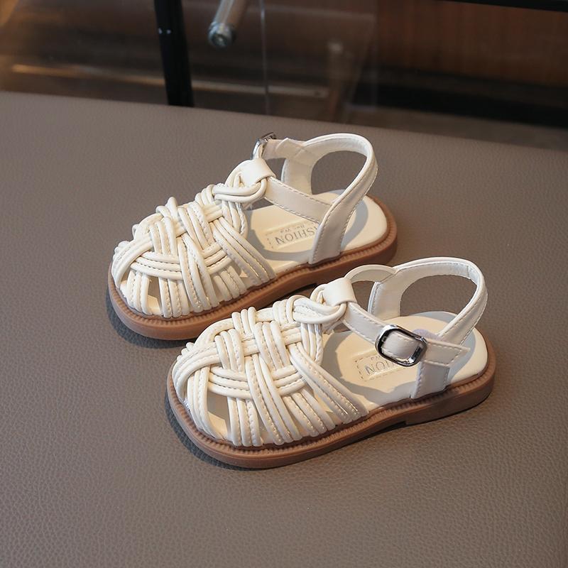 

New Sandals Summer Children s Woven Casual Baby Shoes Girls Beach Shoes Slipper Size 22-31 22 insole14.7cm белый