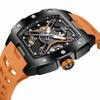Luminous Skeleton Self Winding Mechanical Watches for Men Tonneau Shape Waterproof Sports Watch Rubber Strap