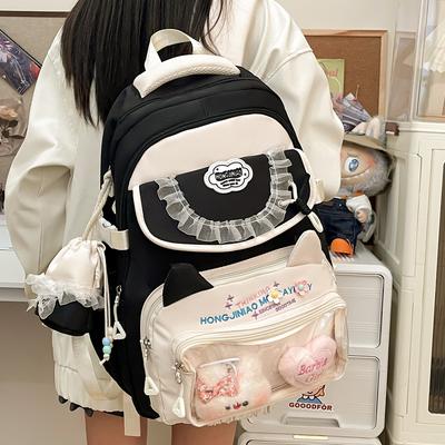 School Bag High Value Dirt-resistant Female Junior High School Students Large Capacity Backpack Contrast Color Transparent Bag Backpack