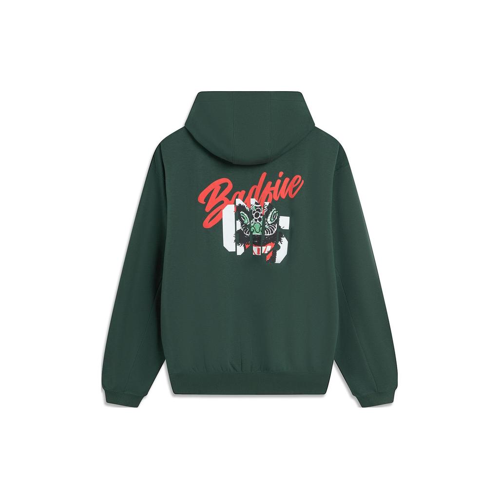 Li Ning Badfive Bokstav Dragkedja Hoodie Lös Casual Kofta Unisex hoodies Mörkgrön AWDTE07-2