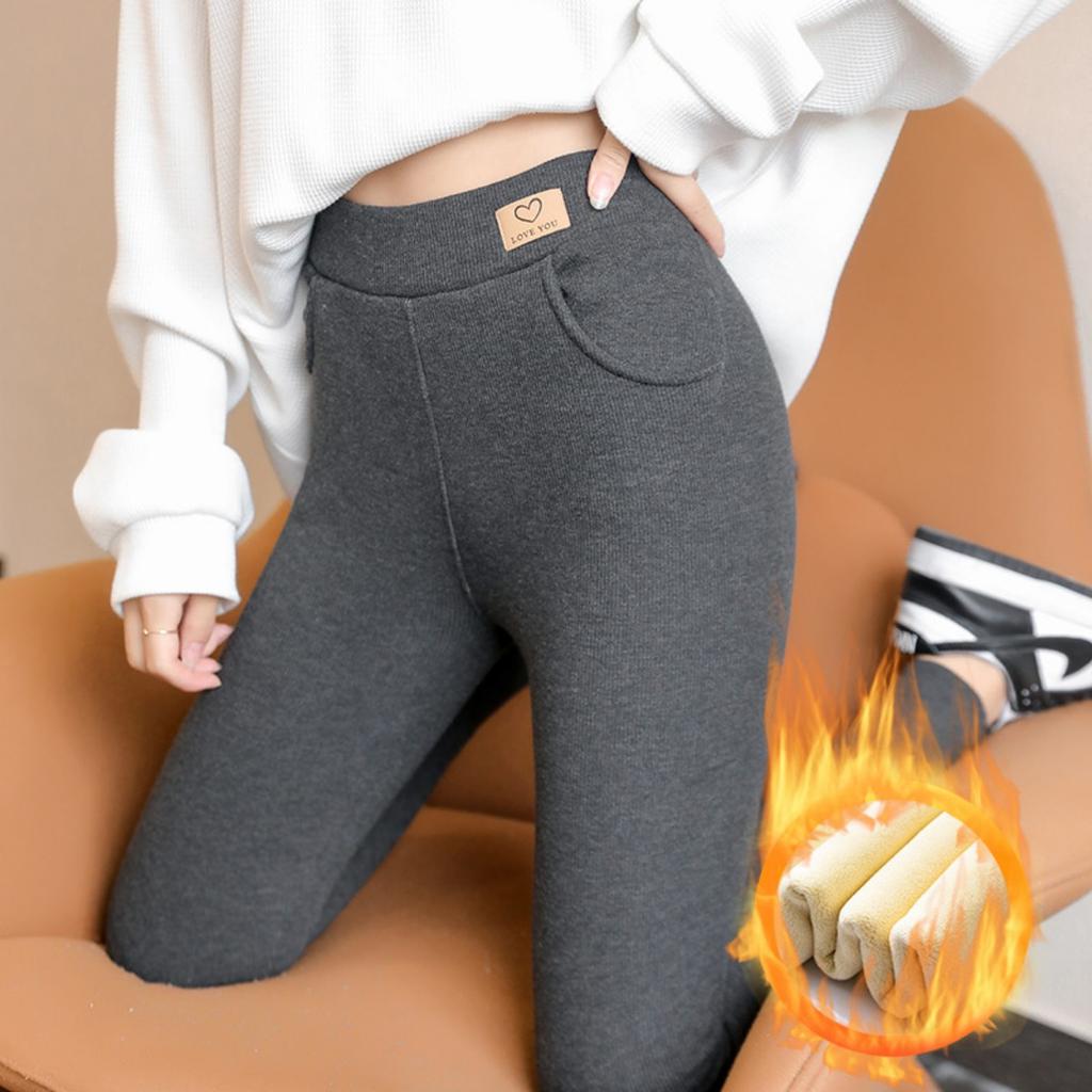 Pluszowe, Kieszonkowe, Legginsy, Damskie, Odzież wierzchnia, Spodnie z wysokim stanem, Jesienne spodnie, Grube, Ciepłe spodnie bawełniane