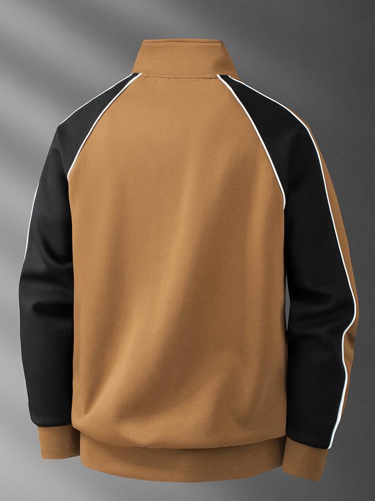 Men's High Collar Patchwork Zipper Hoodie - Light Luxury Autumn/Winter Collection