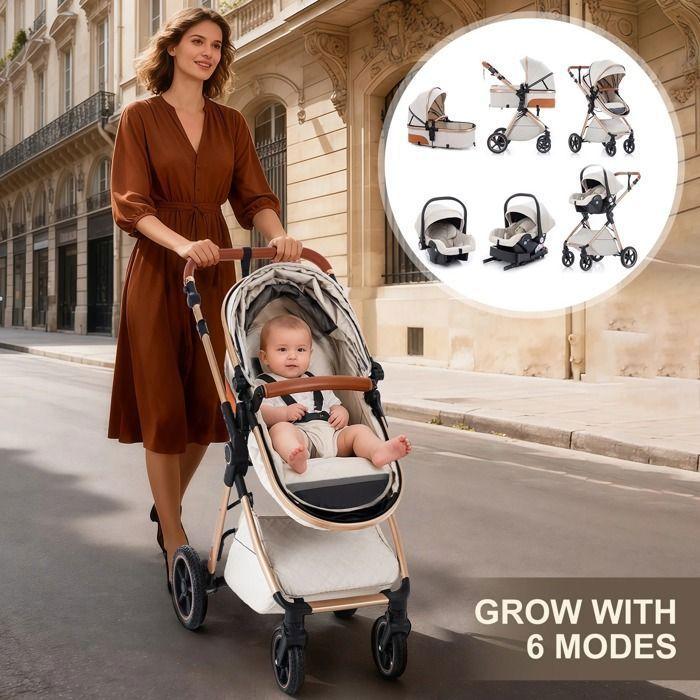 BAZARLAND30. 3-in-1 Baby Stroller Combined Car Seat Bassinet Reversible Trio. New Model. PINK