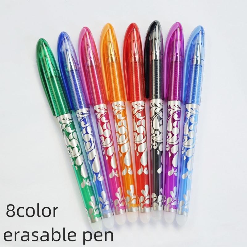 8 Colors Erasable Pen 0.5mm Gel Ink Pen Neutral Pen Quick-Drying Gel Pen with Refills School Supplies for Student