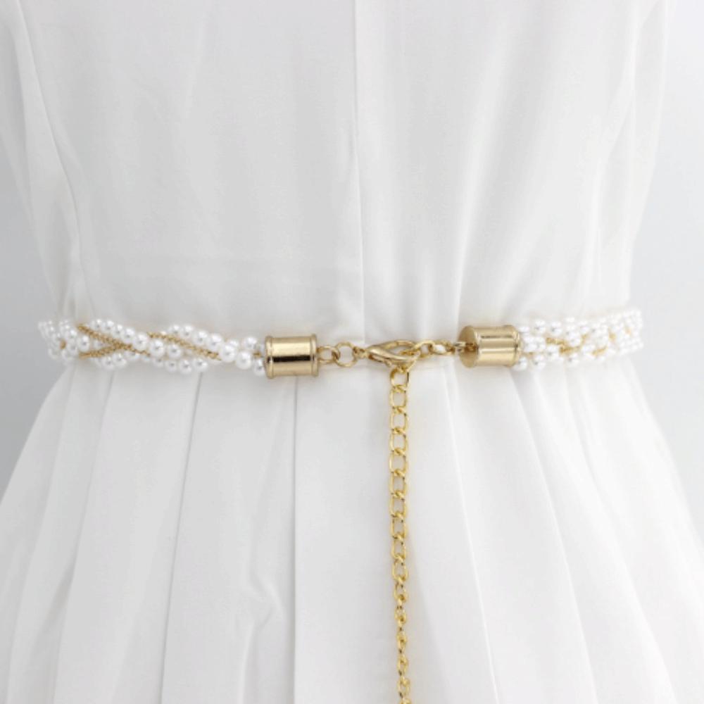 

Elegant Floral Belly Chain Boho Women Body Chain Belt Vintage Pearl Thin Waist Chain Photoshoot Small Pearl