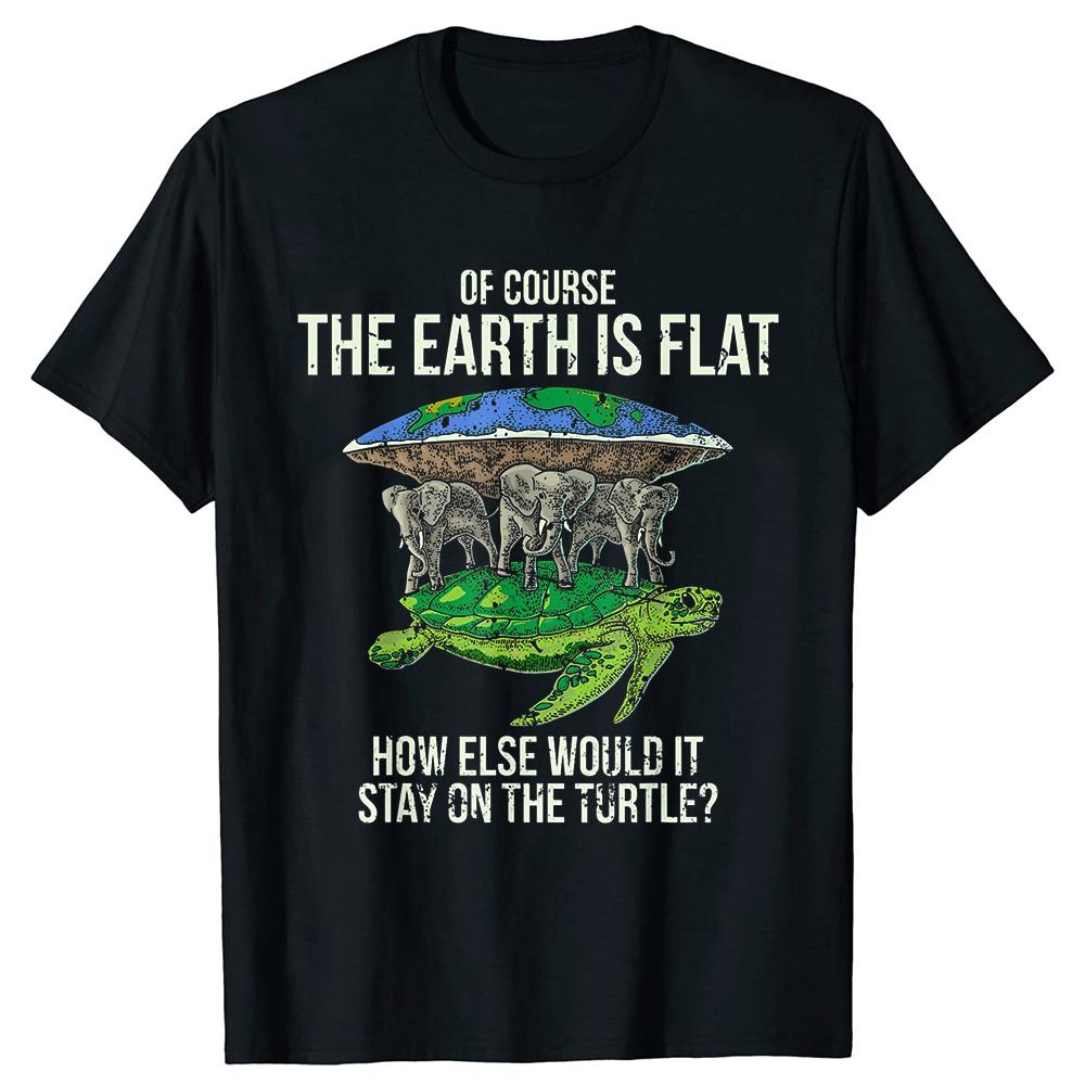 Fun  Flat Earth Association  T-shirt with Turtle and Elephant Print Street Style Round Neck Harajuku Short-sleeved for Women ... S разноцветный