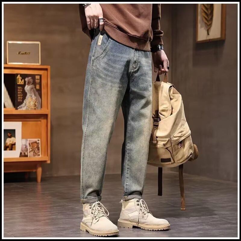 Old American Retro Jeans Men's High Street Spring and Autumn Loose Straight Trousers Tapered Nine-point Casual Trousers