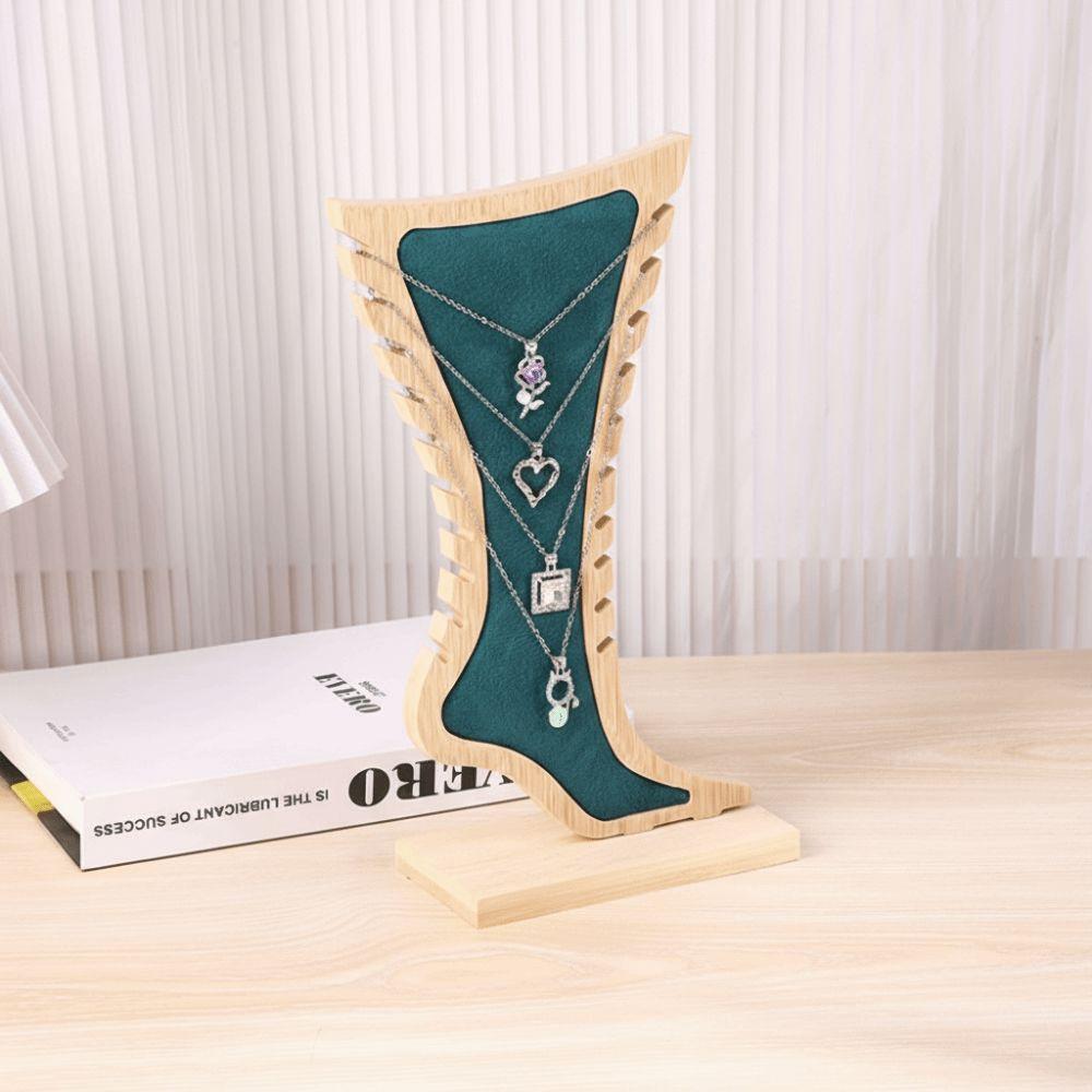 Foot Shaped Velvet Wooden Board Holder Storage Jewelry Hanging Stand Necklace Display Stand Store