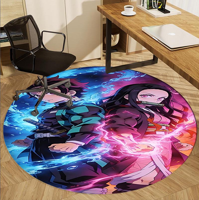 Demon Slayer Pattern Round Rug, Indoor/Outdoor Mat, for Picnic, Gameroom, Bedroom, Office, Living Room, Home Decor Carpet, Birthday Gift