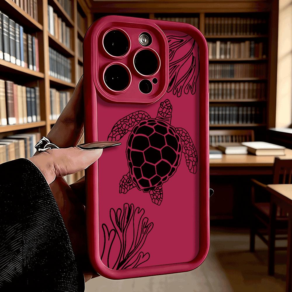 Sea Turtle Line Art with Coral Phone Case for iPhone 17 16 15 14 13 12 11 Pro Max Plus Anti Scratch, Gel Flexible Protective