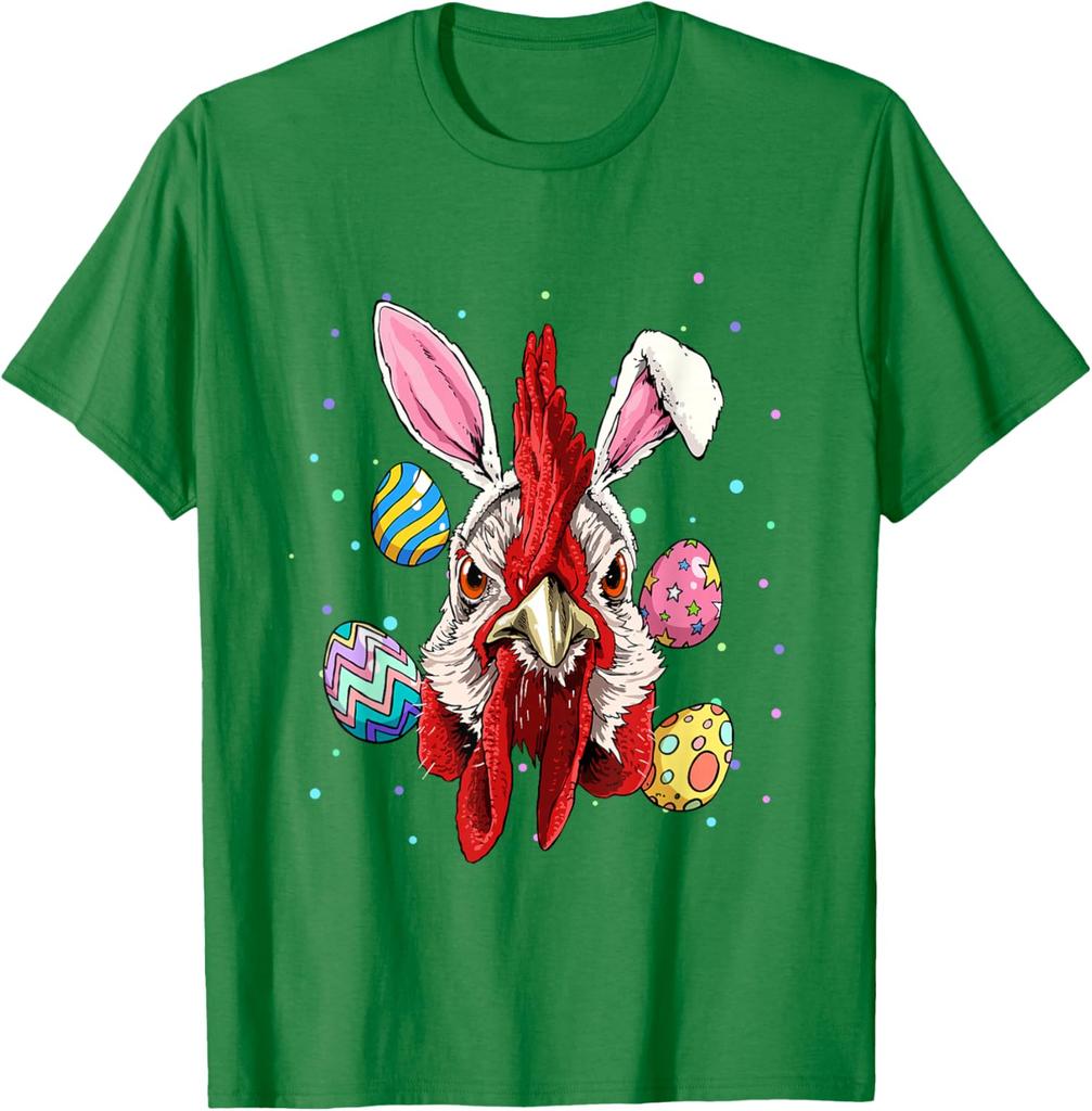 Funny Rooster Bunny Easter Egg Graphic Tee Men's Casual Short Sleeve T-Shirt Trip
