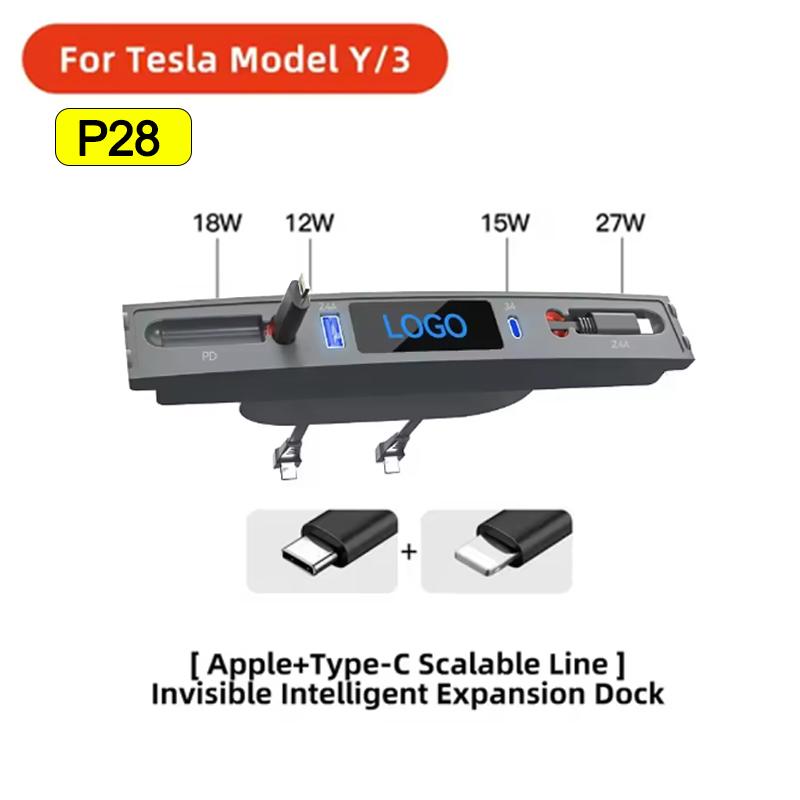 Quick Charger USB Retractable Hub Docking Station For Tesla Model 3/Y 27W Car USB Hub Accessories Car Fast Charger Model Y