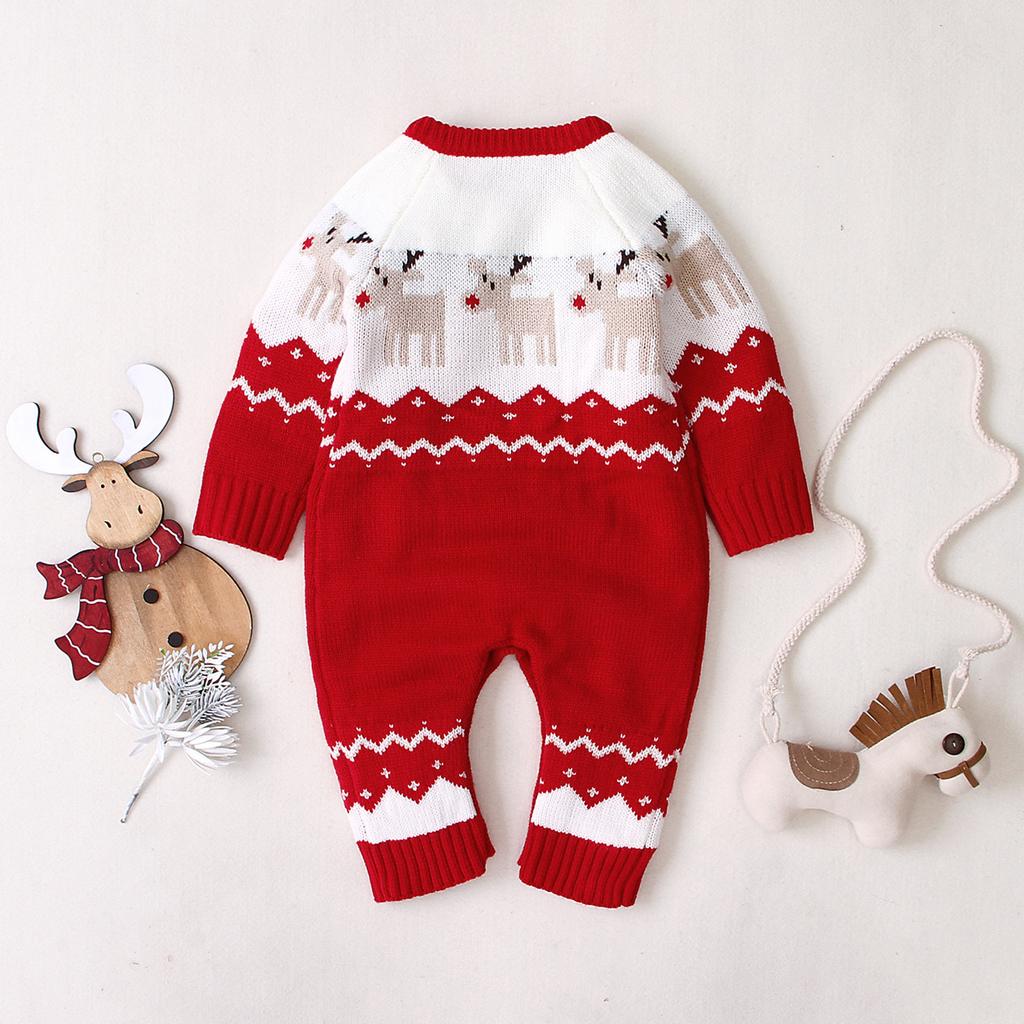 Newborn Baby Boy Girl Long Sleeve Knit Cartoon Christmas Romper Jumpsuit Clothes