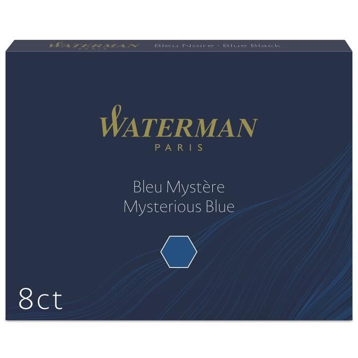 WATERMAN Boîte De 8 Cartouches Longues, Encre Bleu Mystère Pour Stylo Plume